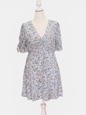 Sugar Lips Floral Mini Dress NWT Blue Ditsy Print V-Neck Tie Sleeve Fit & Flare